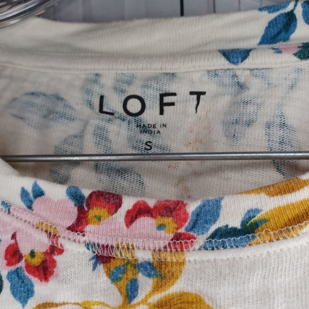 LOFT 100% Cotton Long Sleeve Floral Print Top - Cream and Pink Size S - Picture 4 of 16